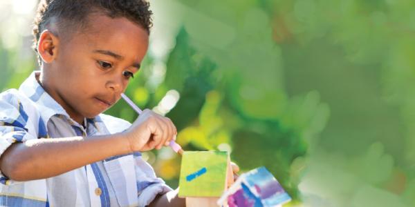 Child painting birdhouse