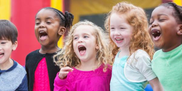 6 children laughing. 6 children laughing.