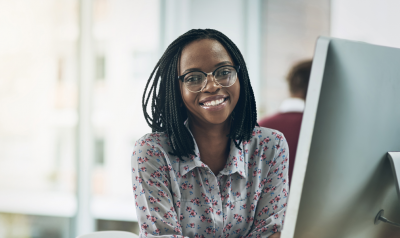 a woman on a computer