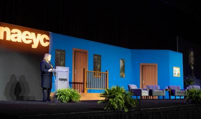 NAEYC's CEO, Rhian Evans Allvin speaks at the 2019 Annual Conference.